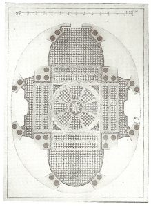 Planimetria della nuova chiesa, con le colonne portanti le volte e la cupola.