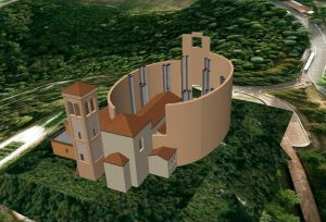 Inizio del cantiere (1723-1737) del nuovo Santuario: vengono iniziati i muri della pianta ellittica della nuova chiesa e si innalzano le colonne.