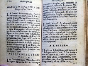 Indulgenze legate alle visite in città della Madonna di San Luca durante il periodo delle Rogazioni Minori,