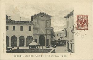 Oratorio di San Sebastiano. Dietro si vede l'edificio dei Bagni del Reno.