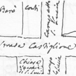 Strada Castiglione: (Nord verso destra). Sono evidenziati il Campo di Santa Lucia (ora vicolo Santa Lucia) e il Campetto di Santa Lucia (scomparso), oltre alla chiesa vecchia di Santa Lucia.
