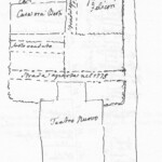 Immagine tratta dagli schizzi topografici disegnati da Giuseppe Guidicini a corredo delle note manoscritte delle "Cose Notabili ..." e pubblicati per la prima volta da Arnaldo Forni nel 2000. In alto è il Nord Est. Il Teatro Nuovo è il Teatro Comunale. A destra è via del Guasto, a sinistra via Castagnolii. Sono disegnati anche i vicoli del Teatro Nuovo (due stradelli aperti nel 1779 e nel 1792) e il giardino Felicori.