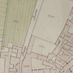 Borgo Ricco (da vicolo Stradellazzo alla Strada di Saragozza). Particolare tratto dal Catasto Gregoriano (1835) della città di Bologna, messo a disposizione dall'Archivio di Stato di Roma con il progetto "Imago II".