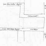 Il Nord è verso destra. Questo disegno rappresente l'ipotesi descritta dal Guidicini sulla situazione precedente all'apertura di via dei Vetturini (tratto della attuale via Ugo Bassi compreso tra via Giacomo Venezian e via Cesare Battisti. La linea tratteggiata rappresenta la nuova via dei Vetturini (aperta tra il 1497 e il 1508). La via Fen della Paglia in alto è l'antica via della Zecca, quella in basso è l'attuale via Giacomo Venezian. Si veda la scheda su Calcavinazzi. Immagine tratta dagli schizzi topografici disegnati da Giuseppe Guidicini a corredo delle note manoscritte delle "Cose Notabili ..." e pubblicati per la prima volta da Arnaldo Forni nel 2000.
