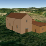 Ricostruzione 3D della chiesa di S. Maria del Monte della Guardia come poteva apparire nel 1481
