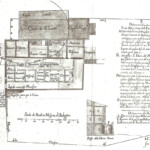 Planimetria (disegnata da C.F. Dotti) della chiesa preesistente (1696) su cui è disegnata l'ellisse del nuovo Santuario