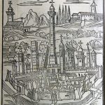 La bella immagine in antiporta al libro primo della deca seconda con la vedutina di Bologna con il colle della Guardia a destra in alto.