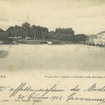 Piazza dell'Otto Agosto e la Montagnola. Via dei Mille e via Irnerio non ci sono ancora. A sinistra i vecchi edifici che occupavano parte dell'area dove poi sorgerà il palazzo delle Telecomunicazioni.