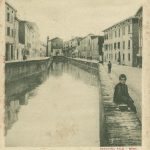Il Canale di Reno e via Riva Reno prima della costruzione della Manifattura Tabacchi: si vedono i vecchi edifici che costituivano il monastero e la chiesa di Santa Maria Nuova.