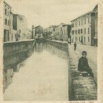 Il Canale di Reno e via Riva Reno prima della costruzione della Manifattura Tabacchi: si vedono i vecchi edifici che costituivano il monastero e la chiesa di Santa Maria Nuova.